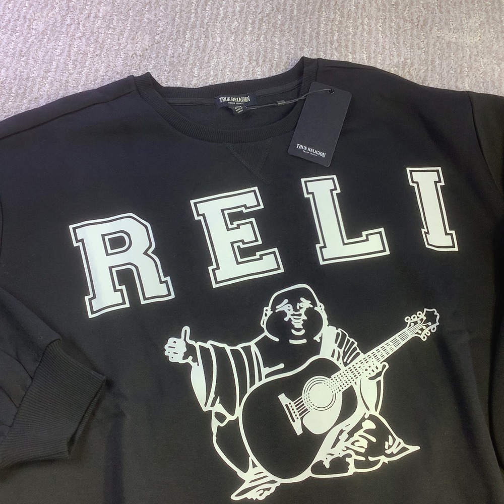 True Religion BF Crew Neck Fashion Pullover Sweatshirt‎ Jet Black XL NWT